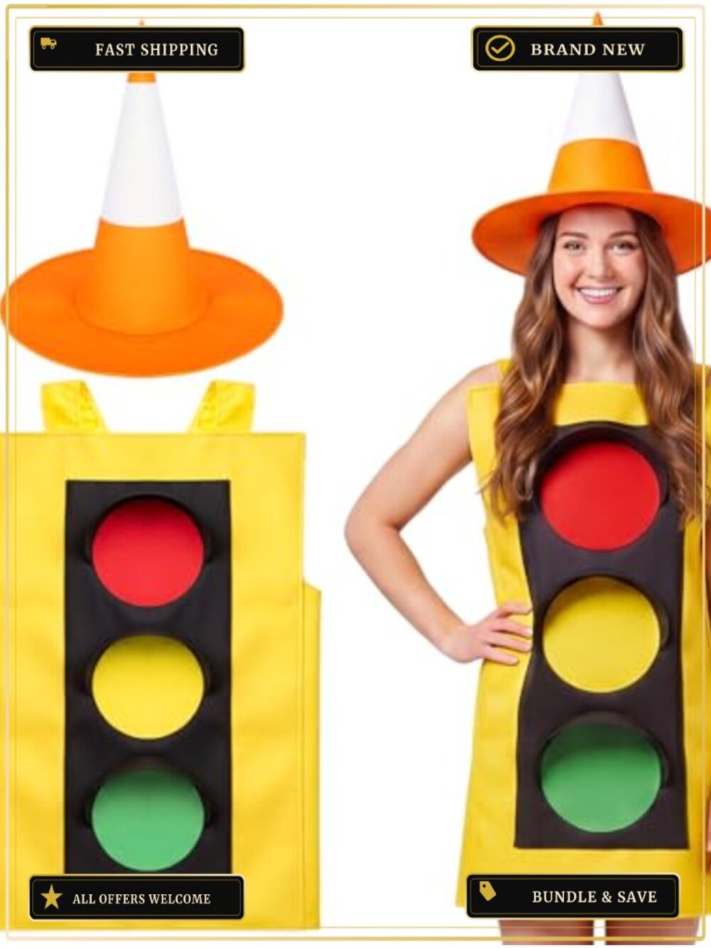 Adult Traffic Light Halloween Costume Set with Safety Cone
